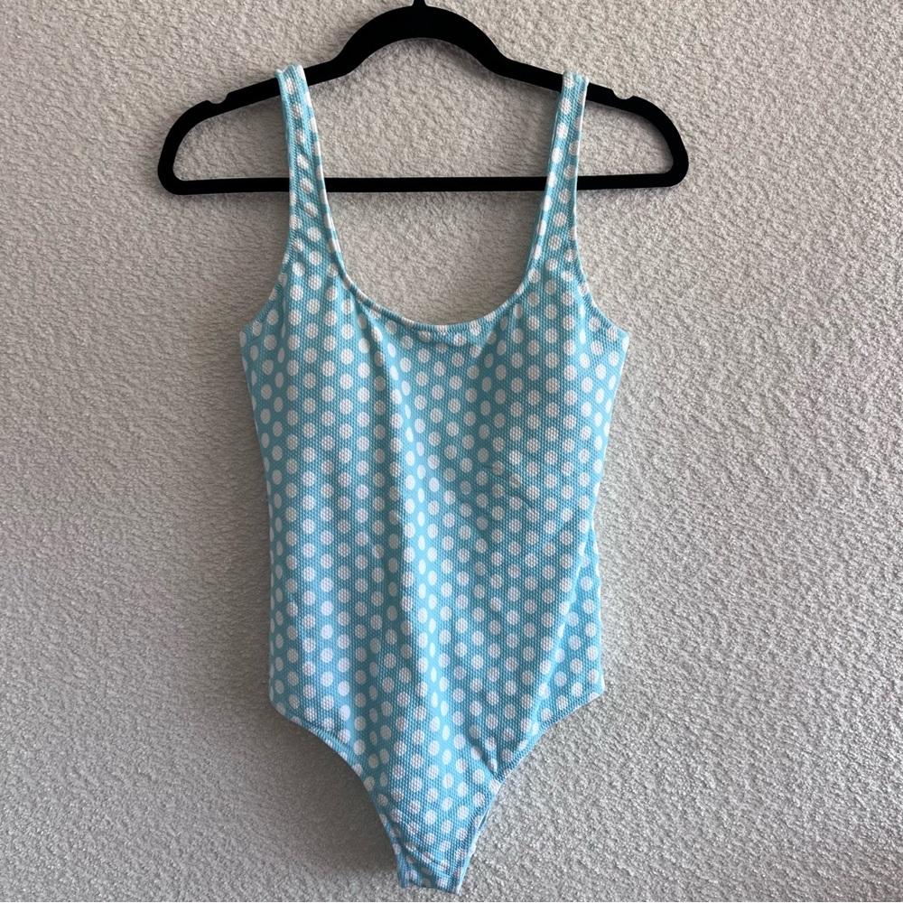 Aerie NWT Women’s Blue Cheeky Polka Dots One Piece Bathing Suit Size Medium